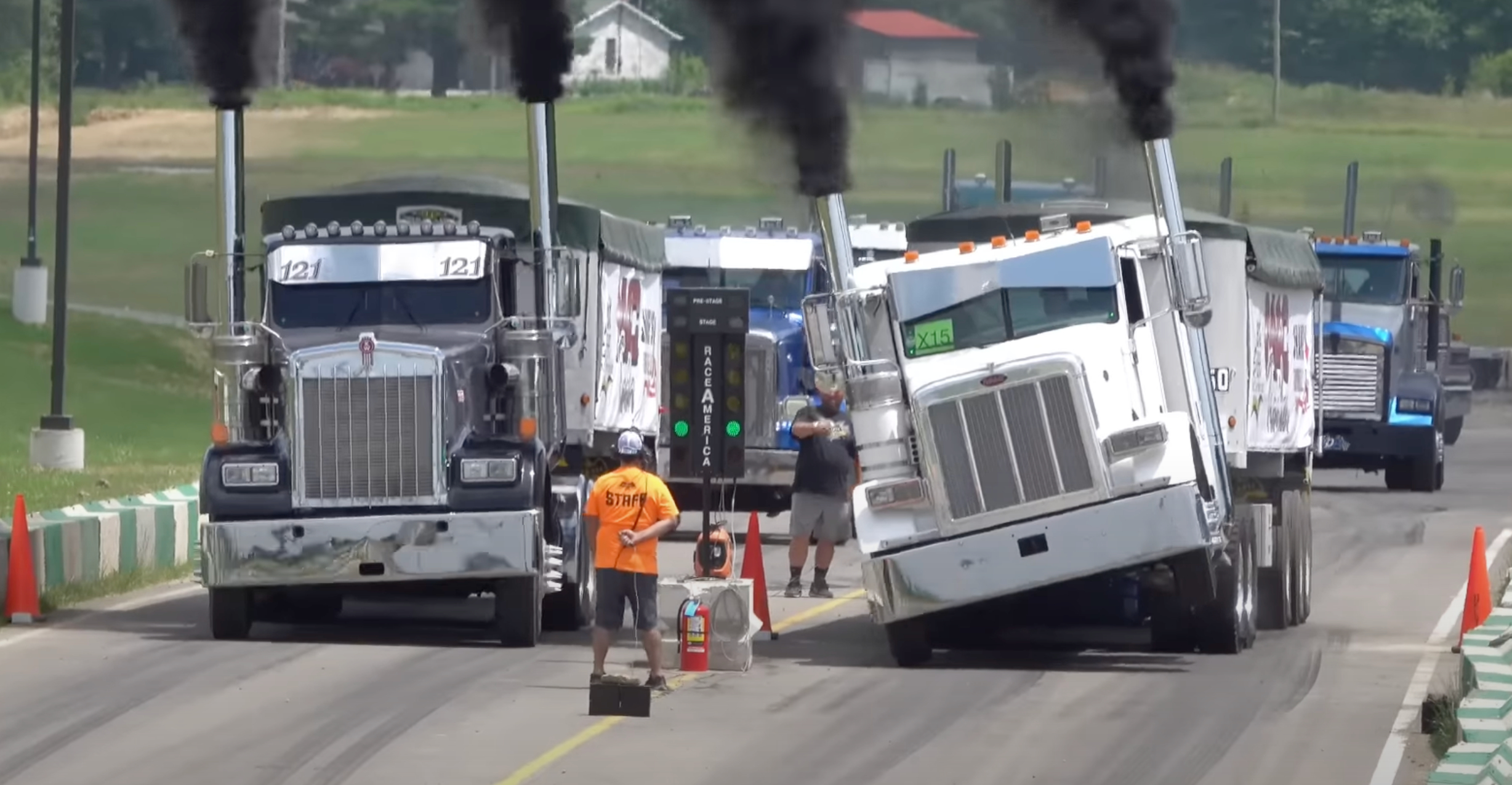 In America they drag race with 19-liter V8 diesel trucks